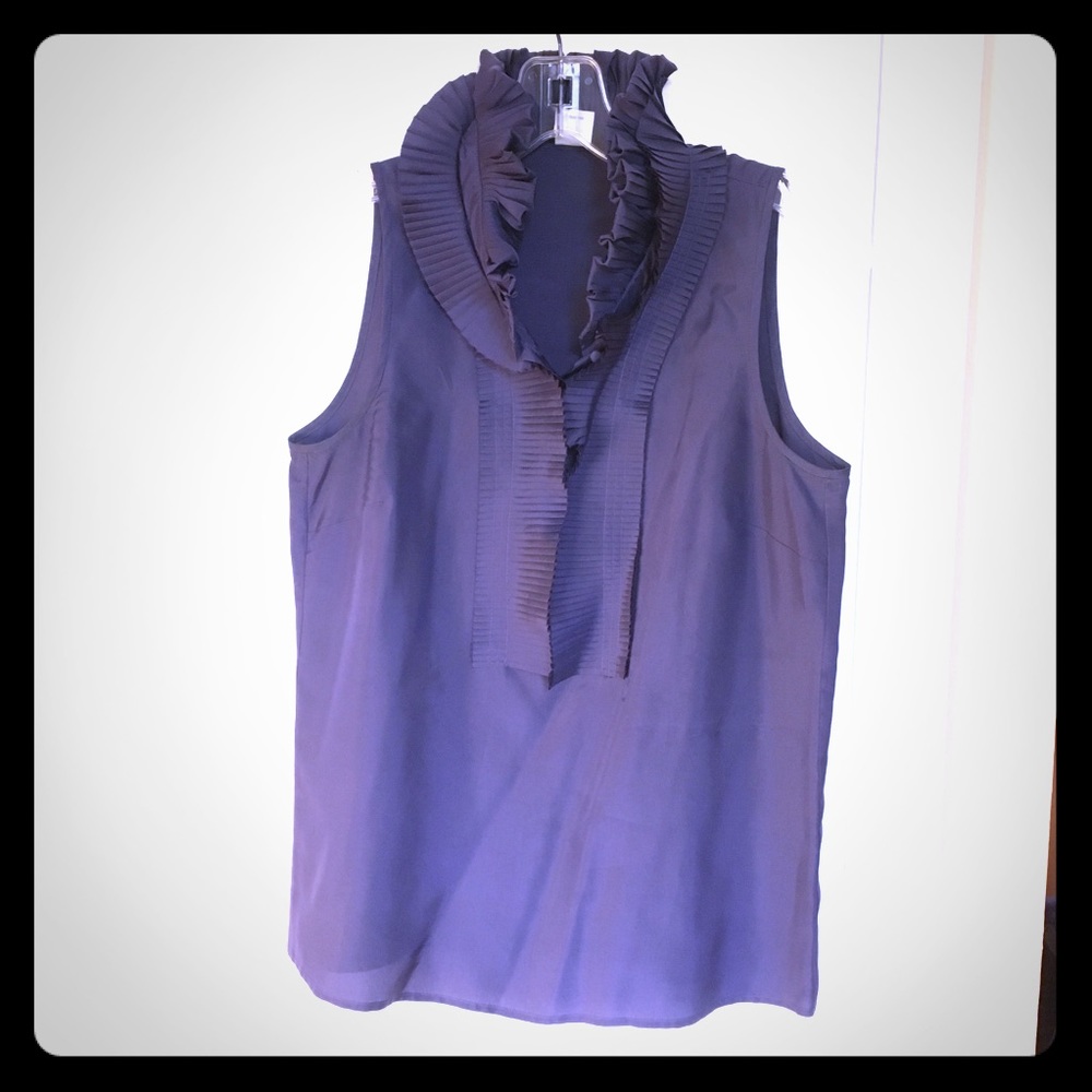 J.Crew Navy Silk Ruffle Blouse